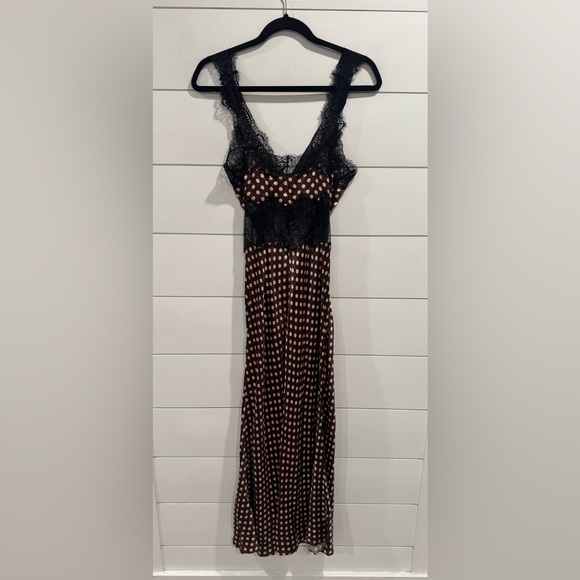 Ronny Kobo brown polka dot lace Holliday slip dress - Picture 9 of 10